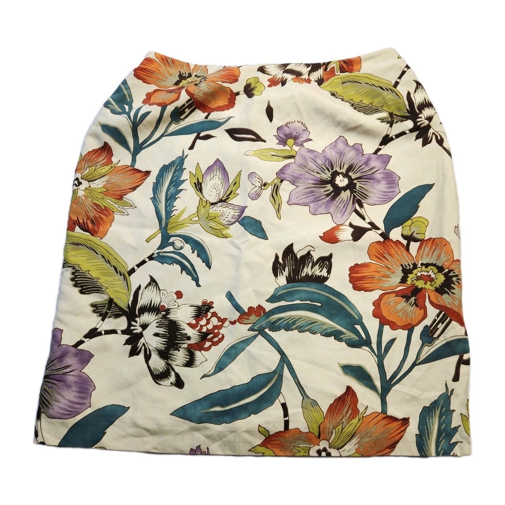 Andrea Viccaro Womens Pencil Skirt Sz 16 Silk Linen Blend Beige Floral Feminine